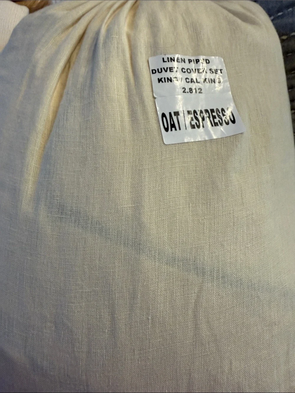 Oat and Espresso King/Cal King European Linen Duvet Cover Set - Retail $204
